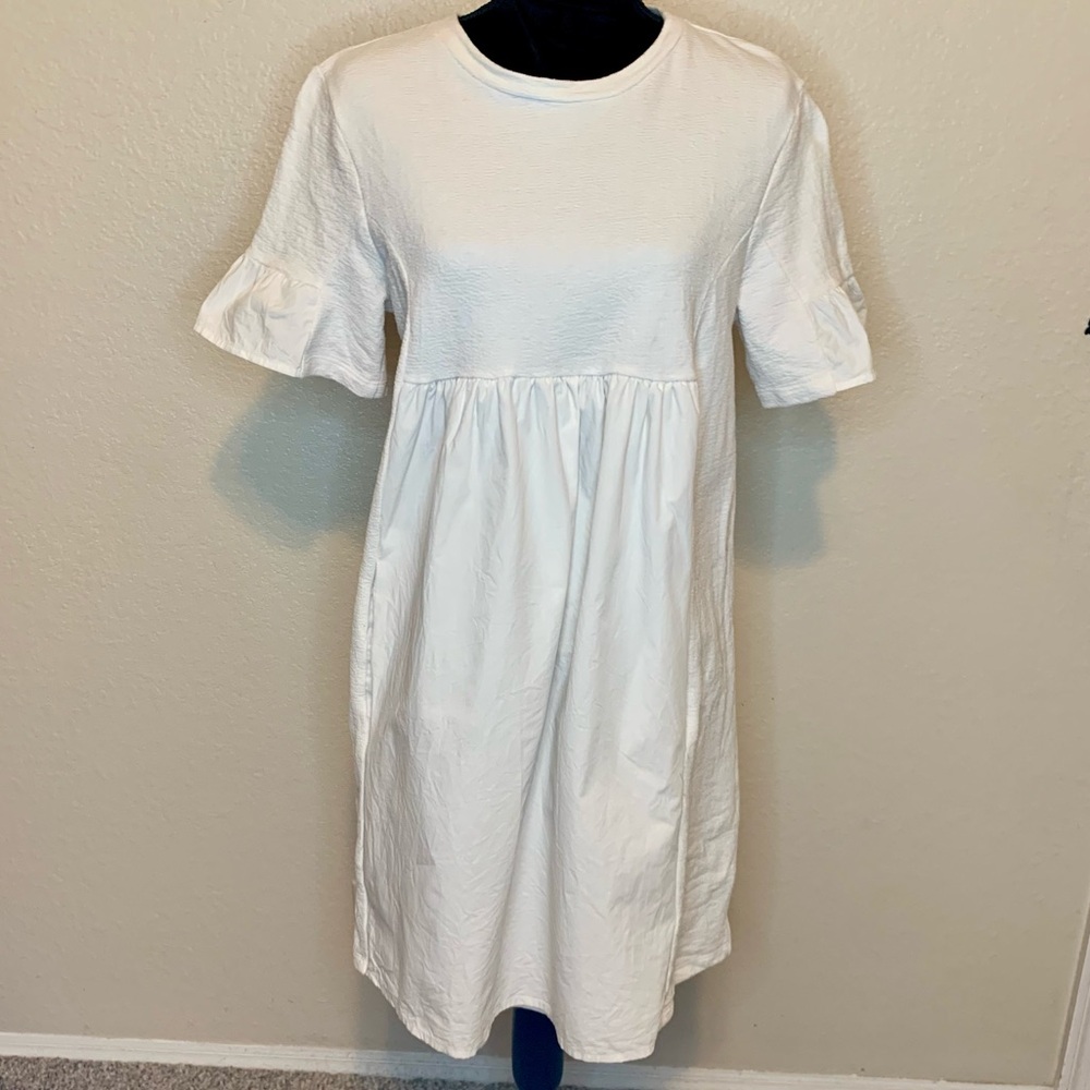 English Factory Puff Sleeve Babydoll Dress White Size Medium - Picture 3 of 15